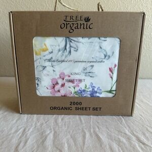 Tree Organic 100% Premium Quality Cotton 2000 King Sheet Set Floral New In Box